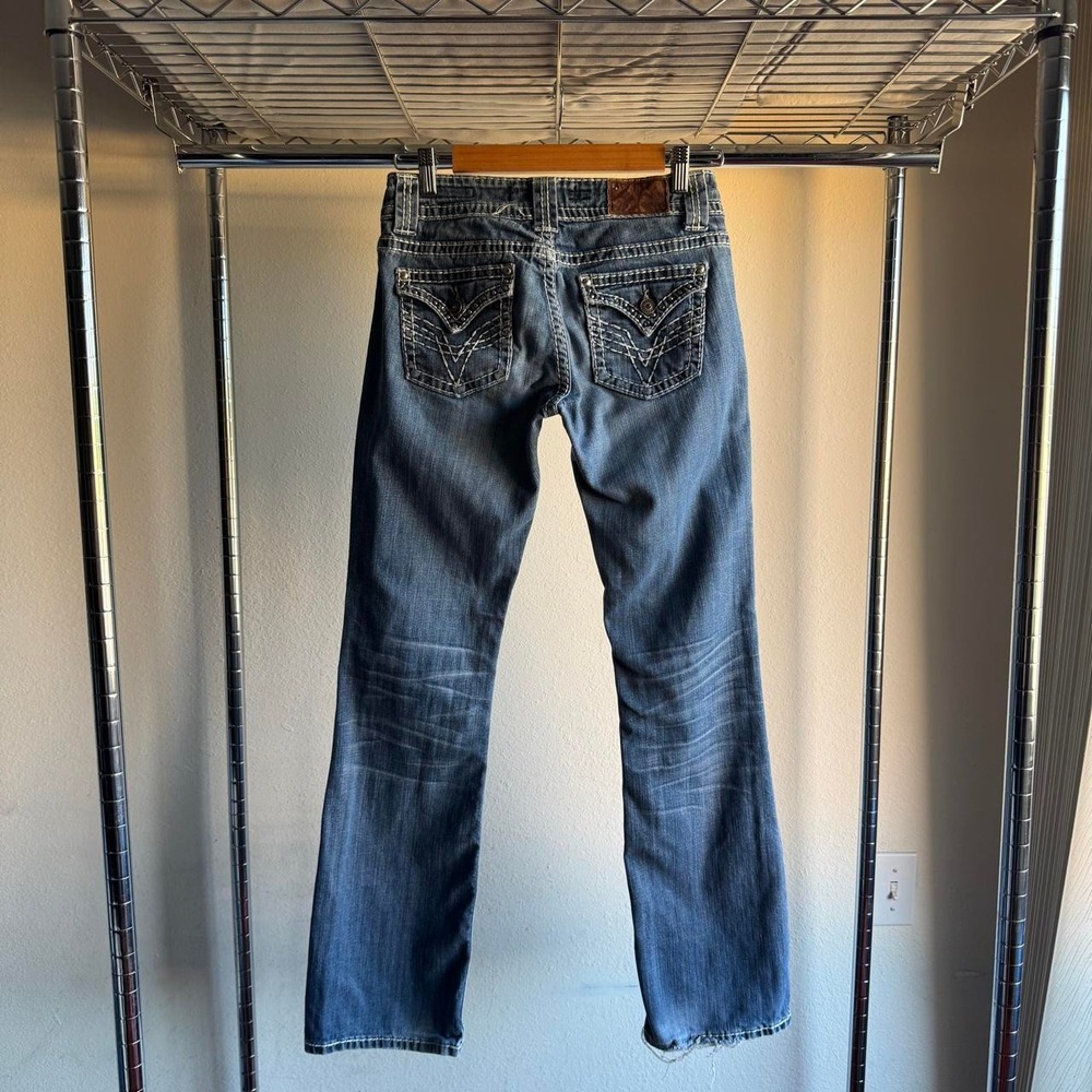Vigoss Thick Stitch Bootcut Jeans Y2K Studded Flap Pocket Blue Denim Size 5